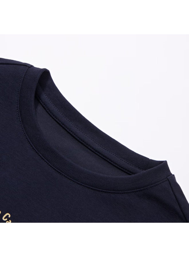 Mqd Boys' Clothing, Big Kids' Fall New Style, Basic Versatile Cartoon Casual Round Neck T-shirt, Navy Blue, Size 170 - Image 2