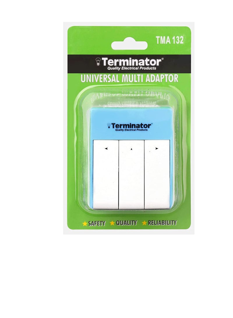 Terminator 3 Way Universal Multi Adapter With Long Switches 13A Plug - Image 1