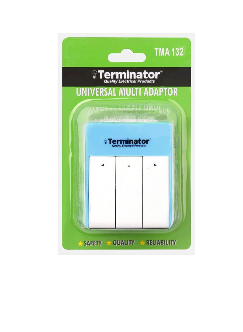Terminator 3 Way Universal Multi Adapter With Long Switches 13A Plug - Image 3