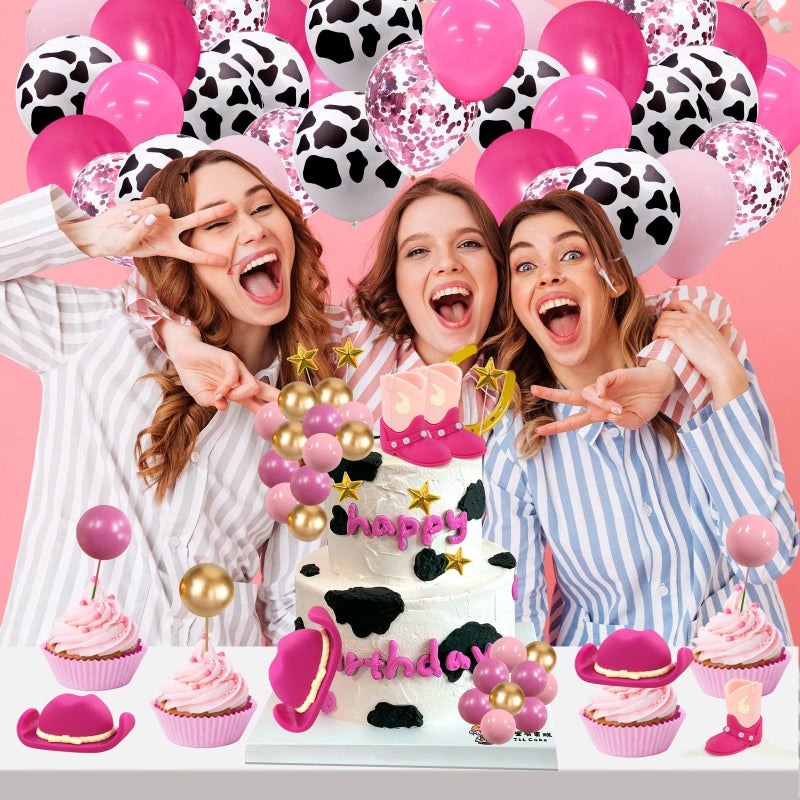 MEMOVAN Cowgirl Cake Topper 24PCS Cowboy Western Cake Decorations Cowgirl Hat and Boots Birthday Cake Toppers Pink Cow Balls Cake Topper for Cowgirls Western Theme Party Favors - Image 5