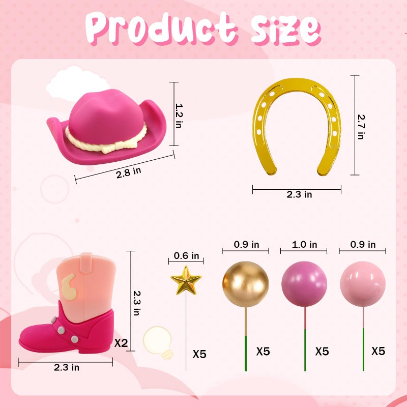 MEMOVAN Cowgirl Cake Topper 24PCS Cowboy Western Cake Decorations Cowgirl Hat and Boots Birthday Cake Toppers Pink Cow Balls Cake Topper for Cowgirls Western Theme Party Favors - Image 2