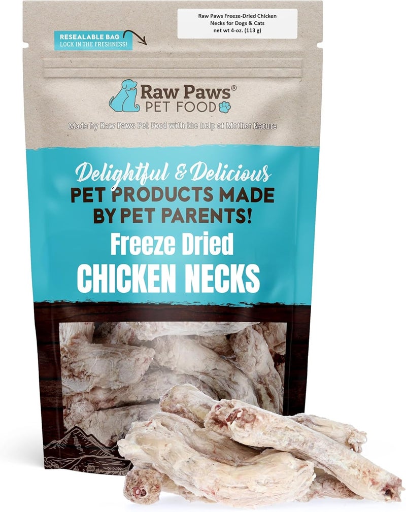 Raw Paws Freeze-Dried Chicken Necks for Dogs & Cats, 4-oz - Made in USA, Human Grade - Raw Freeze Dried Dog Treats - Raw Chicken Necks for Cats - Antibiotic-Free Real Chicken Cat Treat - Image 1