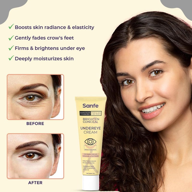 Sanfe Brighten Conceal Undereye Cream For dark Circlers wrinkles puffiness For women 20g - Image 3