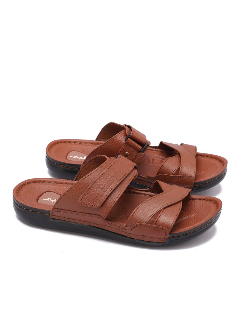 Men's Genuine Leather Slippers Modern Design with Fastener - Comfortable and Stylish for Daily Use and Non-Slip Sole - Available in Various Colors and Sizes - Image 1