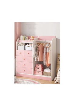 Generic Kids Wardrobe Closet,Portable Clothes Rack with 5 Drawer,Freestanding Closet Organizers and Storage System with Hanging Rods,Storage Cabinet Suitable for Cloakrooms,Bedrooms,Entrances（YN011-Pink）  - Image 1