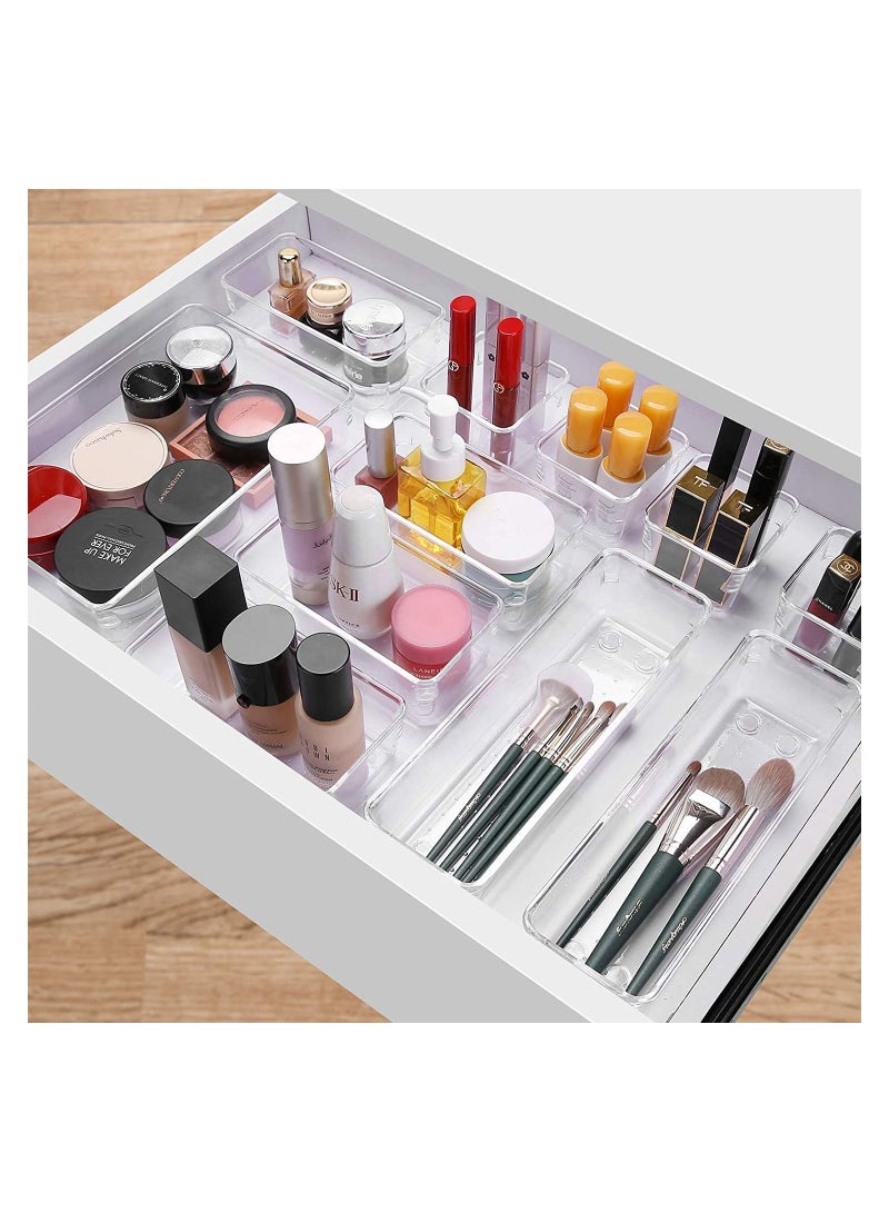 إي وورلد 10 قطعة من البلاستيك الشفاف درج درج درج درج فاصل فاصل تخزين مربع الحمام خزانة زينة تخزين مربع مستحضرات التجميل وأدوات المطبخ مع حاوية بلاستيكية صغيرة كبيرة - Image 2