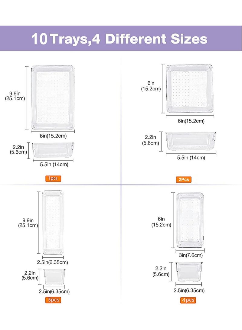 إي وورلد 10 قطعة من البلاستيك الشفاف درج درج درج درج فاصل فاصل تخزين مربع الحمام خزانة زينة تخزين مربع مستحضرات التجميل وأدوات المطبخ مع حاوية بلاستيكية صغيرة كبيرة - Image 5