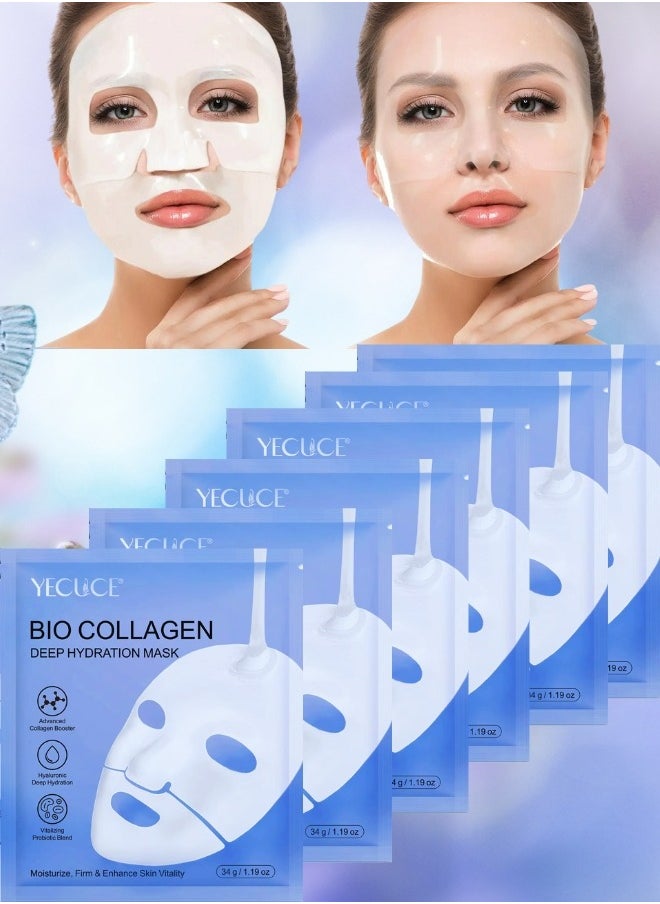 Yecuce 6 Pcs Bio Collagen Mask Collagen Face Mask Hydrating Overnight Mask Pore Minimizing Elasticity Improvement Firming Moisturizing Nourishing Smooth Bio Collagen Face Mask 6Pcs  - Image 1