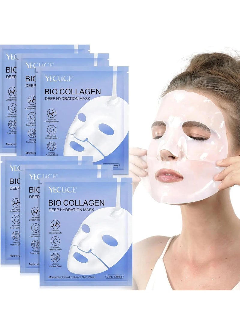 Yecuce 6 Pcs Bio Collagen Mask Collagen Face Mask Hydrating Overnight Mask Pore Minimizing Elasticity Improvement Firming Moisturizing Nourishing Smooth Bio Collagen Face Mask 6Pcs  - Image 2