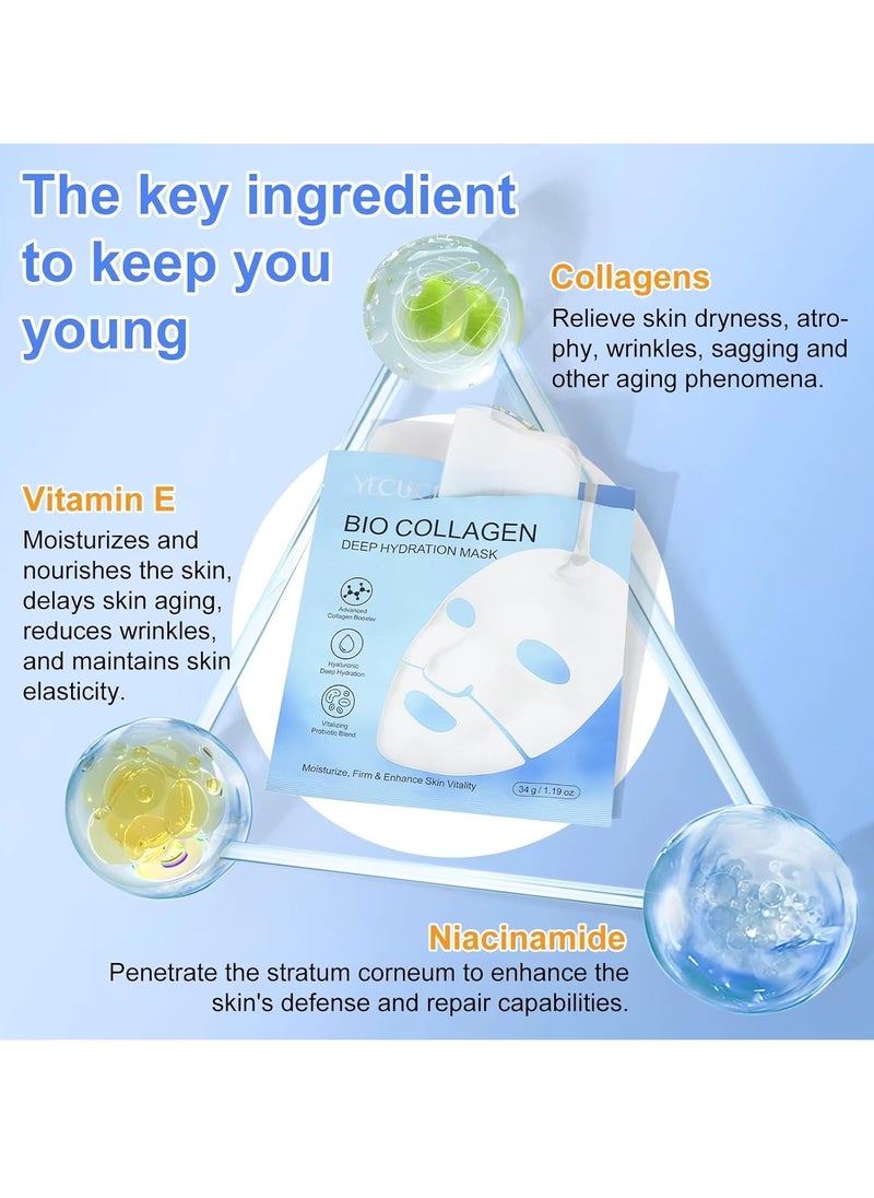 Yecuce 6 Pcs Bio Collagen Mask Collagen Face Mask Hydrating Overnight Mask Pore Minimizing Elasticity Improvement Firming Moisturizing Nourishing Smooth Bio Collagen Face Mask 6Pcs  - Image 5