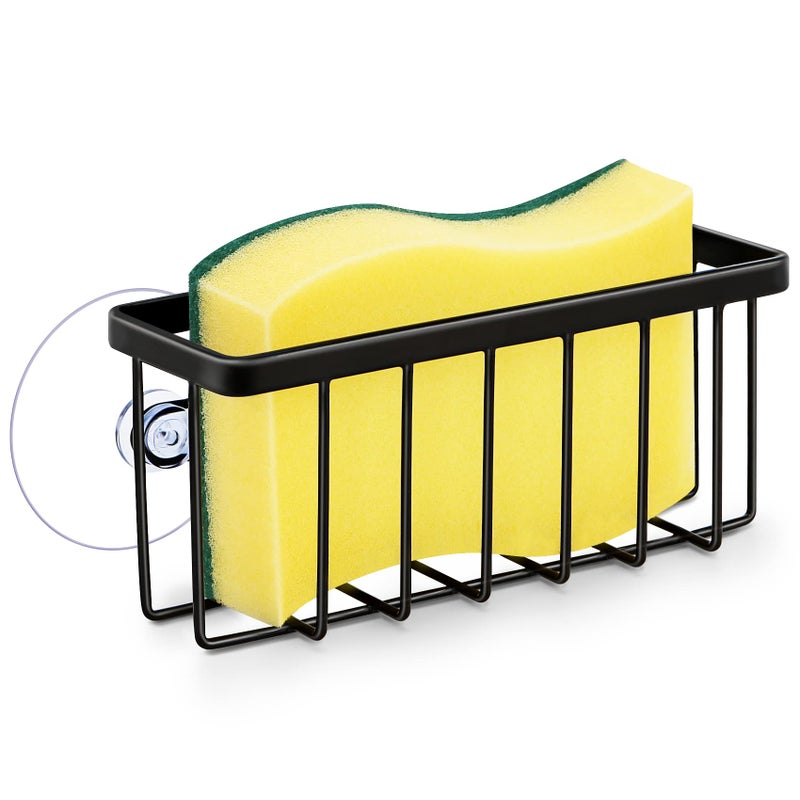 HLOOL Kitchen Sink Sponge Holder Kitchen Sink Caddy Sponge Holder for Kitchen Sink Suction Dish Soap Holder Black