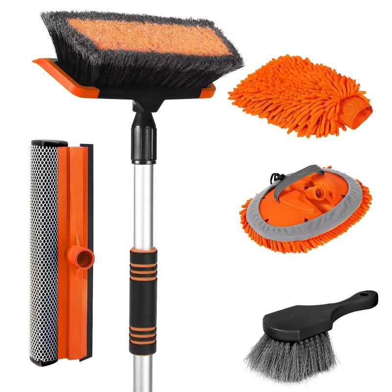 Wontolf 62 Car Wash Brush with Long Handle ScratchFree Soft Bristles Sturdy Car Wash Mop Complete Cleaning Brush Kit Wash Mitt Towel Windshield Squeegee Wheel Tire Brush for Car Truck RV Orange