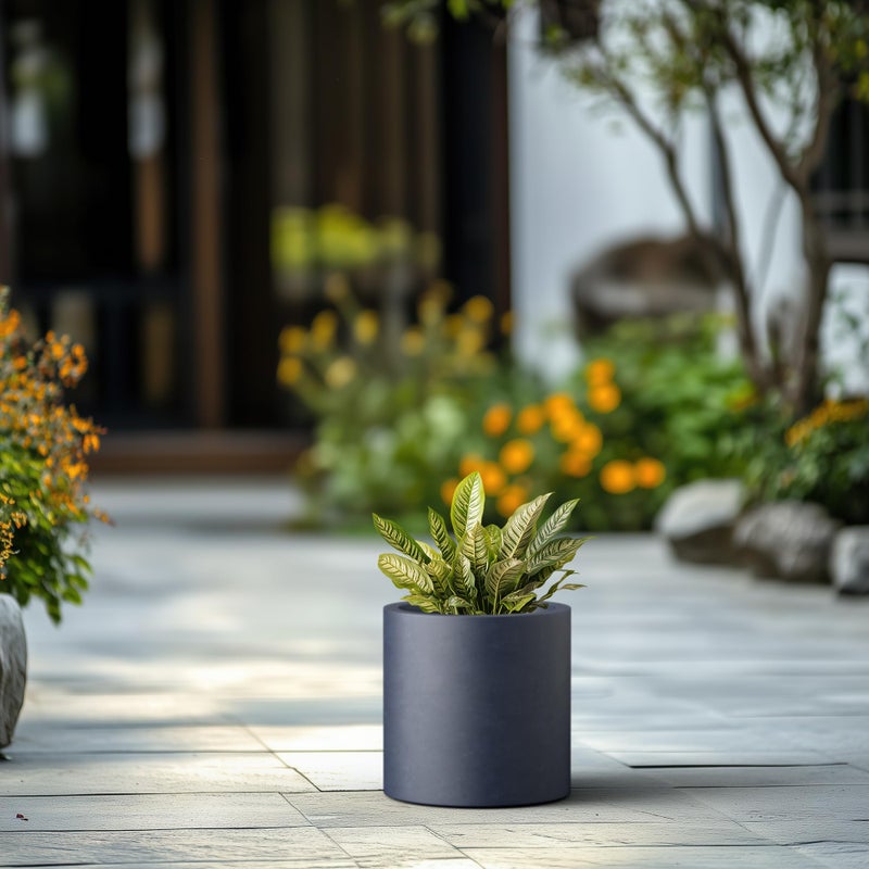 Kante AC0119B-60121 Lightweight Concrete Outdoor Modern Cylindrical Planter, 12.9 Inch Long, Gray