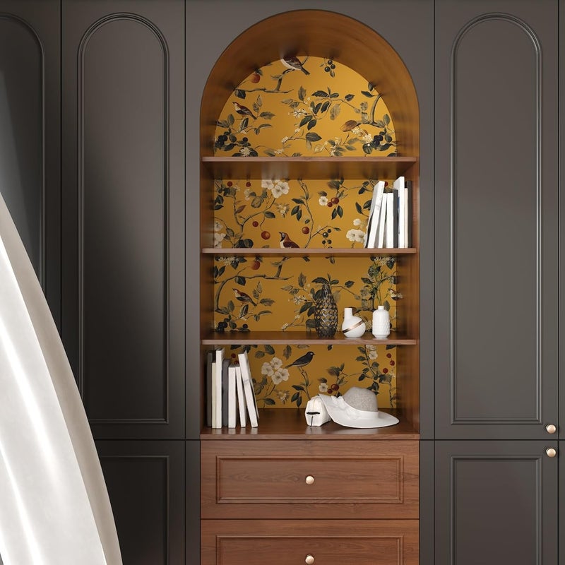 Laatse Vintage Bird Wallpaper 17.5"x393" Yellow Chinoiserie Floral Wallpaper Peel and Stick Removable Waterproof Self Adhesive Boho Wall Paper Floral Contact Paper for Bedroom Walls Cabinet Locker - Image 5