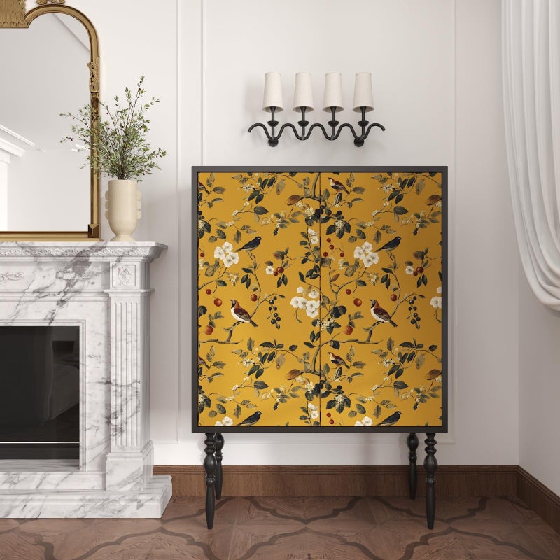 Laatse Vintage Bird Wallpaper 17.5"x393" Yellow Chinoiserie Floral Wallpaper Peel and Stick Removable Waterproof Self Adhesive Boho Wall Paper Floral Contact Paper for Bedroom Walls Cabinet Locker - Image 3