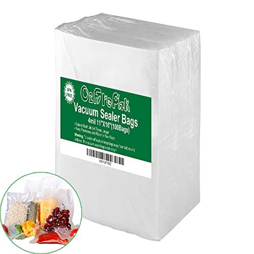 O2frepak 100 Gallon Size 11" x 16" 4mil Thick Vacuum Sealer Bags with BPA Free and Puncture Prevention,Vacuum Seal Freezer Bags,Great for Sous Vide Vaccume Sealer PreCut Bags - Image 1