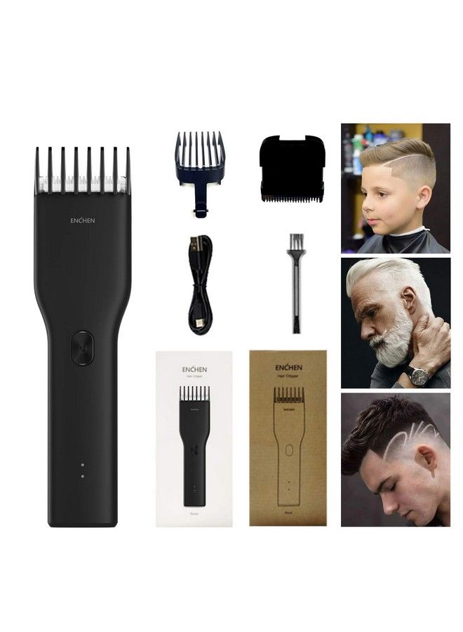 ENCHEN ماكينة حلاقة شعر سلكية ولاسلكية من بوست باللون الأسود مع مشط تحديد وشفرات سيراميك بسرعتين وشحن سريع من نوع Type-C ومدة تشغيل: 90 دقيقة - Image 2