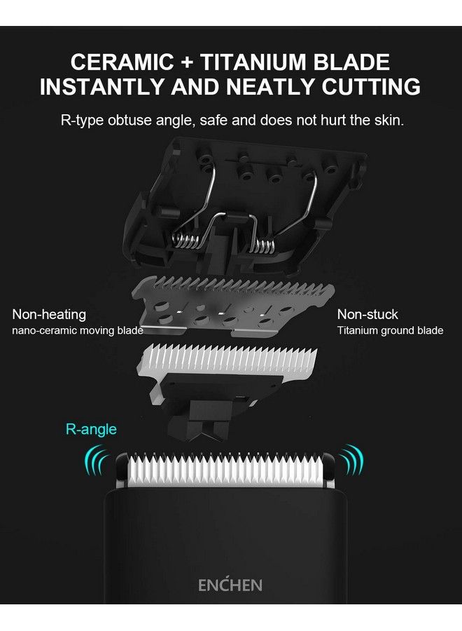 ENCHEN ماكينة حلاقة شعر سلكية ولاسلكية من بوست باللون الأسود مع مشط تحديد وشفرات سيراميك بسرعتين وشحن سريع من نوع Type-C ومدة تشغيل: 90 دقيقة - Image 3