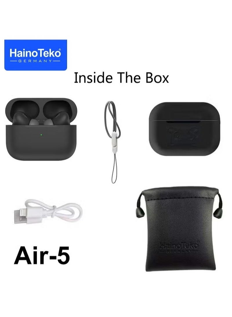 Haino Teko Air-5 True Wireless Stereo Earbuds – Multi-Functional Touch Control, HD Clear Microphone, High Bass Sound Quality, with Charging Case for Android Mobiles & Tablets – Black - Image 3