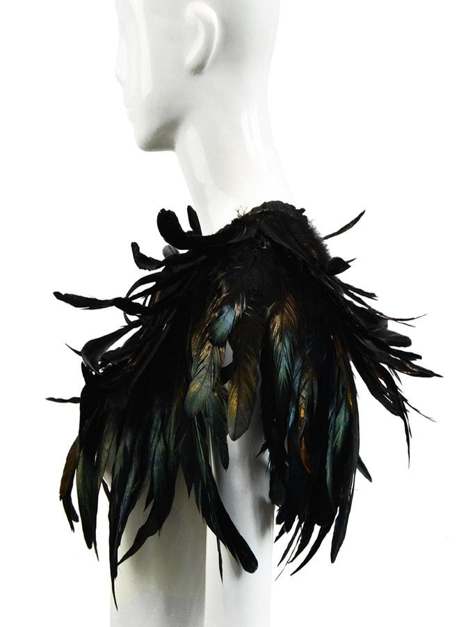 HOMELEX Gothic Black Natural Feather Cape Shawl With Choker Collar - Image 4