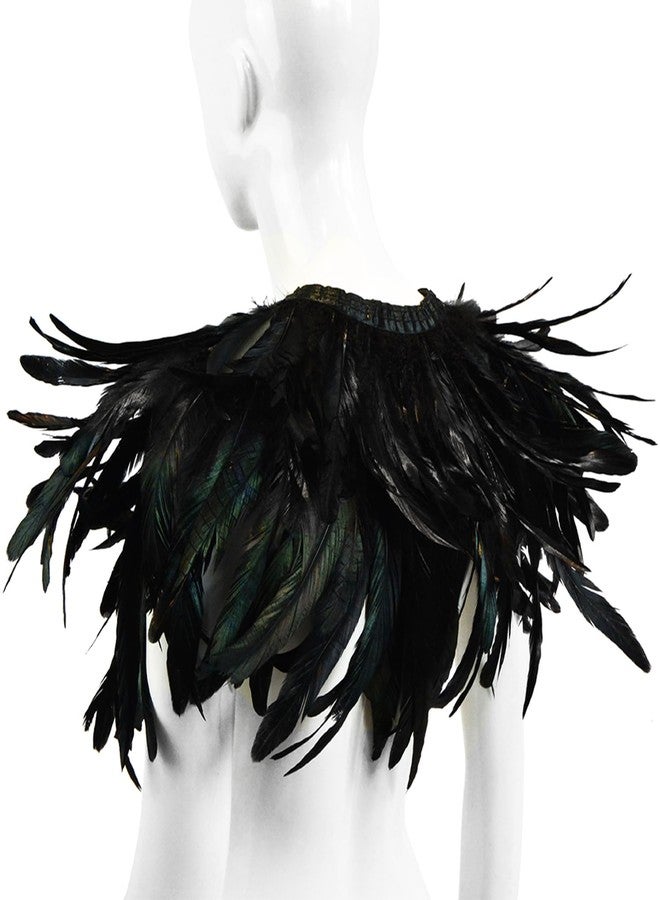 HOMELEX Gothic Black Natural Feather Cape Shawl With Choker Collar - Image 5