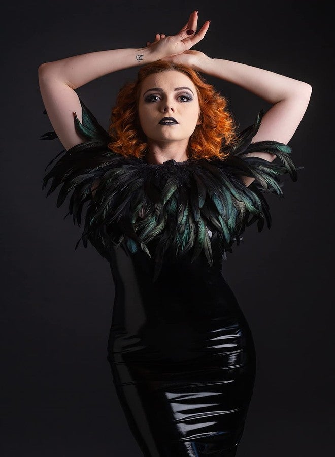 HOMELEX Gothic Black Natural Feather Cape Shawl With Choker Collar - Image 2
