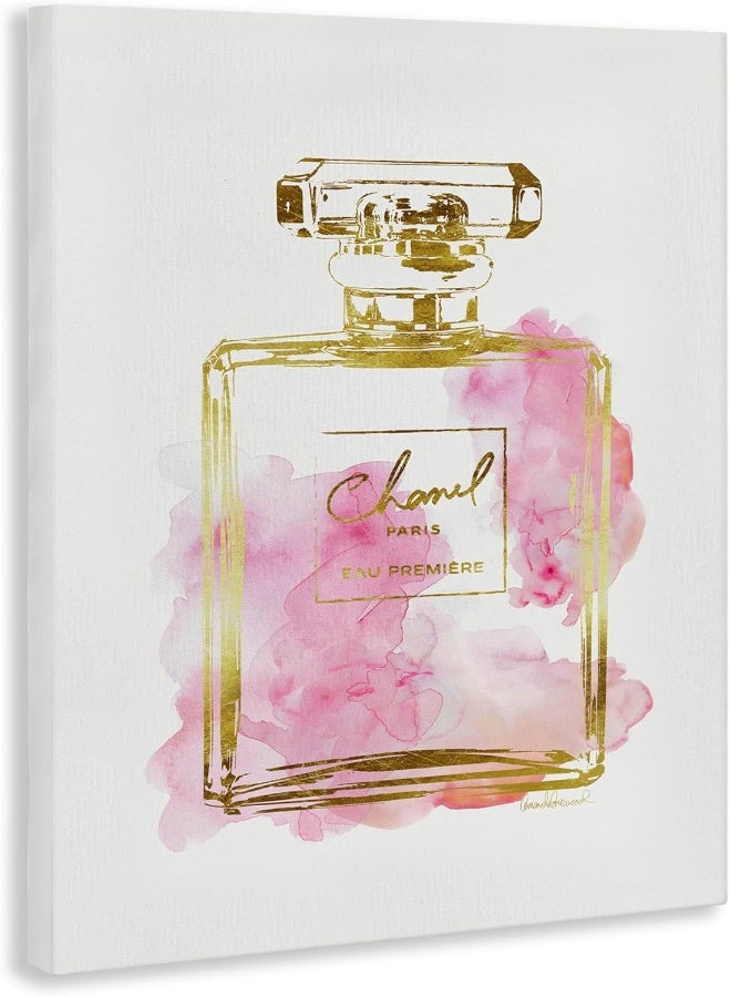 Home Trove Glam Perfume Bottle Gold Pink Stretched Canvas Wall Art  - Image 3