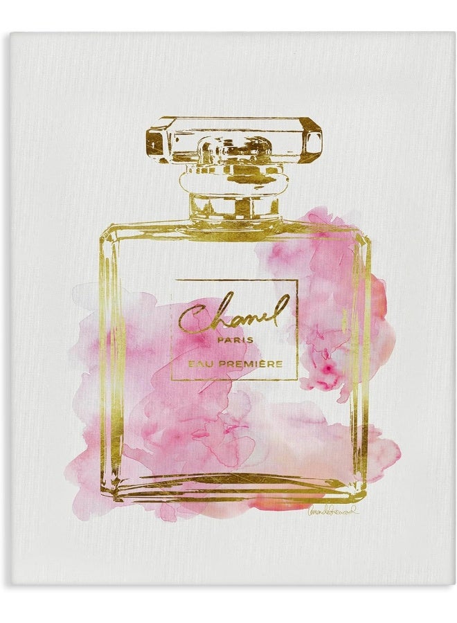 Home Trove Glam Perfume Bottle Gold Pink Stretched Canvas Wall Art  - Image 1