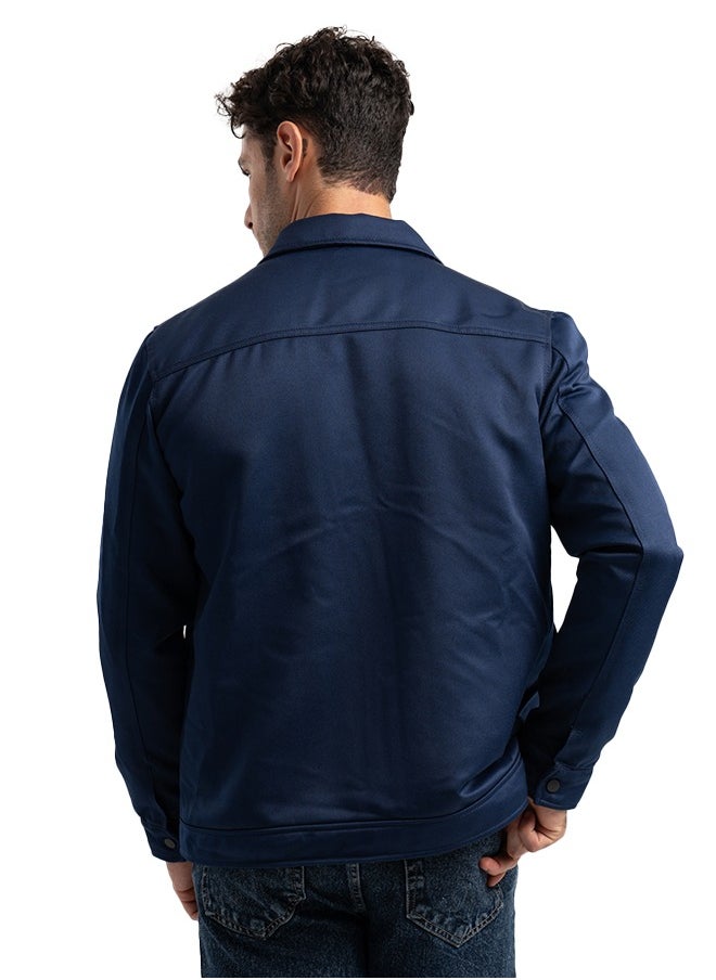 clever Men's Gabardine Jacket -With Collar With Fur- Navy Blue  - Image 3