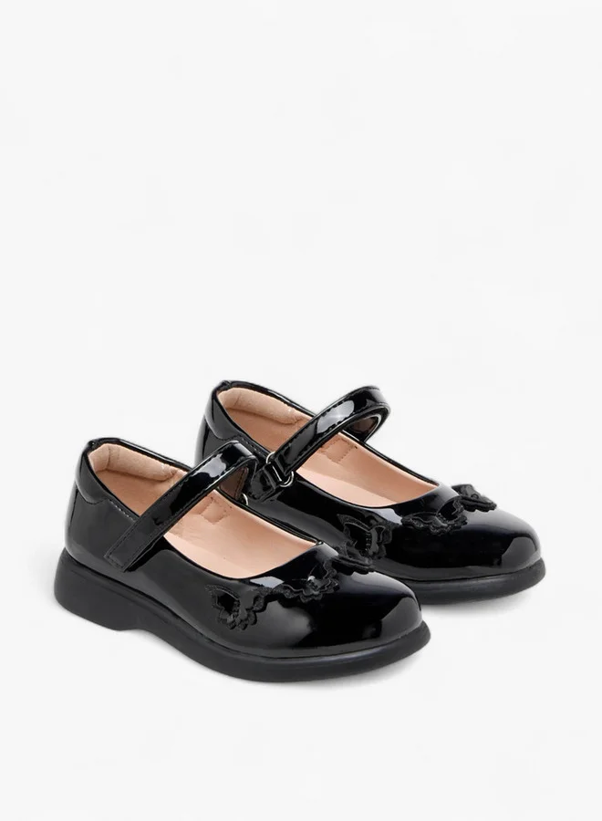 Flora Bella By Shoexpress Girls Butterfly Applique Mary Jane School Shoes with Hook and Loop Closure