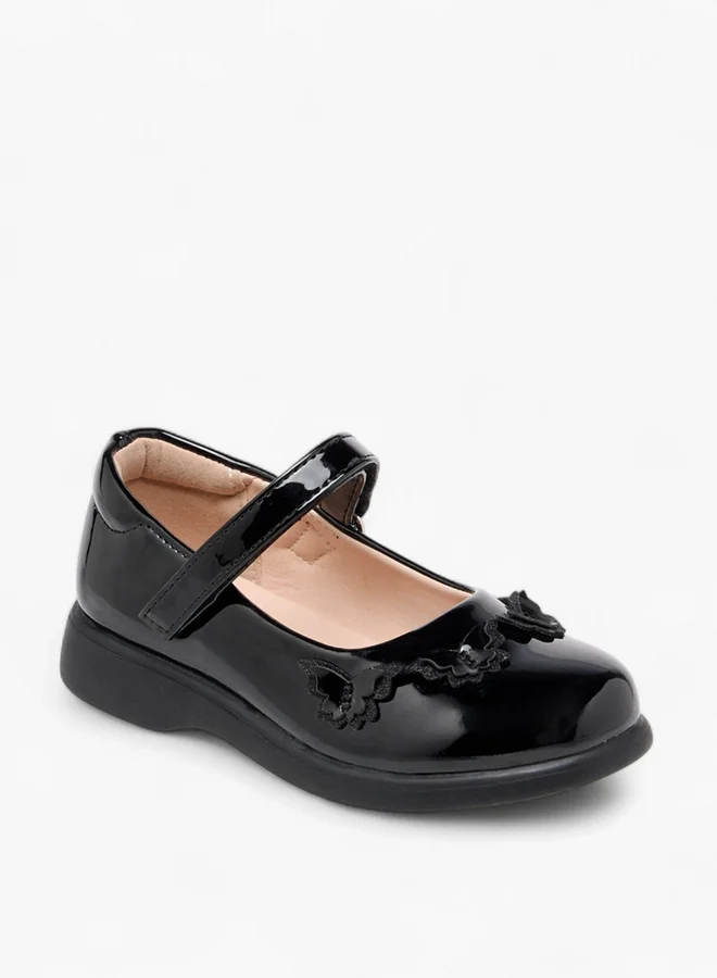 Flora Bella By Shoexpress Girls Butterfly Applique Mary Jane School Shoes with Hook and Loop Closure