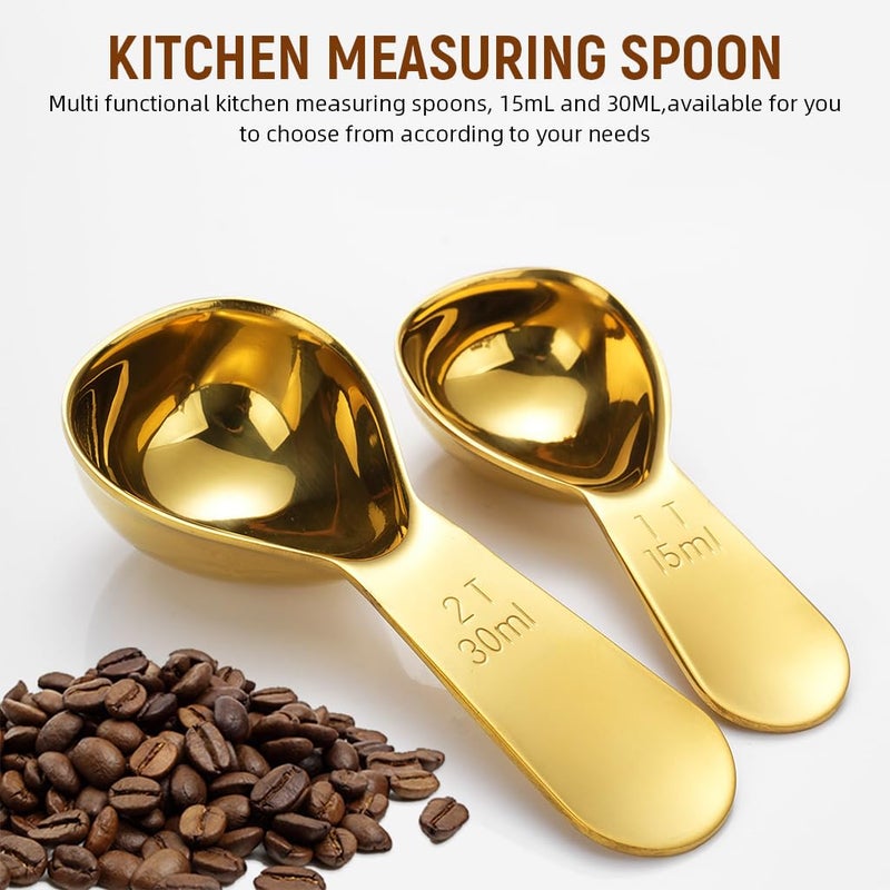 Supvox 2Pcs Measuring Spoons 15ml30ml Coffee Bean Measuring Spoon 304 Food Grade Stainless Steel Golden Measuring Spoons Kitchen Utility Measuring Spoons with Etched Marks - Image 3