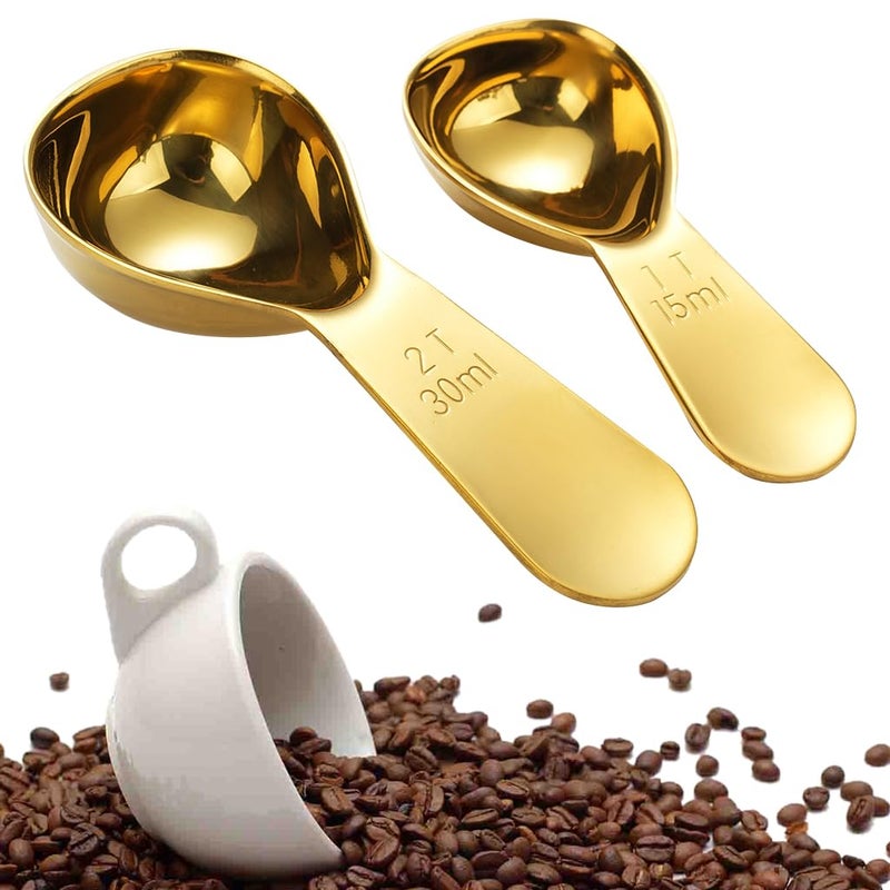 Supvox 2Pcs Measuring Spoons 15ml30ml Coffee Bean Measuring Spoon 304 Food Grade Stainless Steel Golden Measuring Spoons Kitchen Utility Measuring Spoons with Etched Marks - Image 1