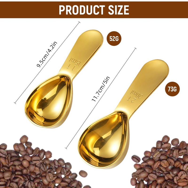 Supvox 2Pcs Measuring Spoons 15ml30ml Coffee Bean Measuring Spoon 304 Food Grade Stainless Steel Golden Measuring Spoons Kitchen Utility Measuring Spoons with Etched Marks - Image 2