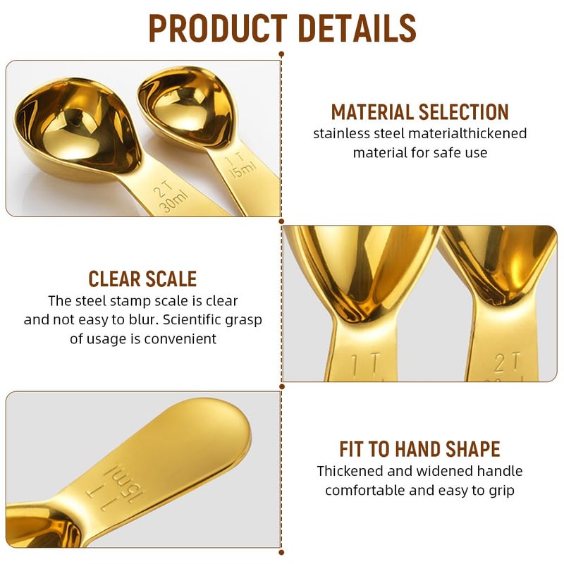 Supvox 2Pcs Measuring Spoons 15ml30ml Coffee Bean Measuring Spoon 304 Food Grade Stainless Steel Golden Measuring Spoons Kitchen Utility Measuring Spoons with Etched Marks - Image 4