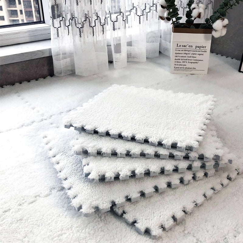 Eluleegc 12pcs 0.6in Thick Interlocking Carpet Squares Puzzle Mat EVA Foam Area Tiled Rug for Baby Play Soft Mats (White, 11.8in) - Image 2
