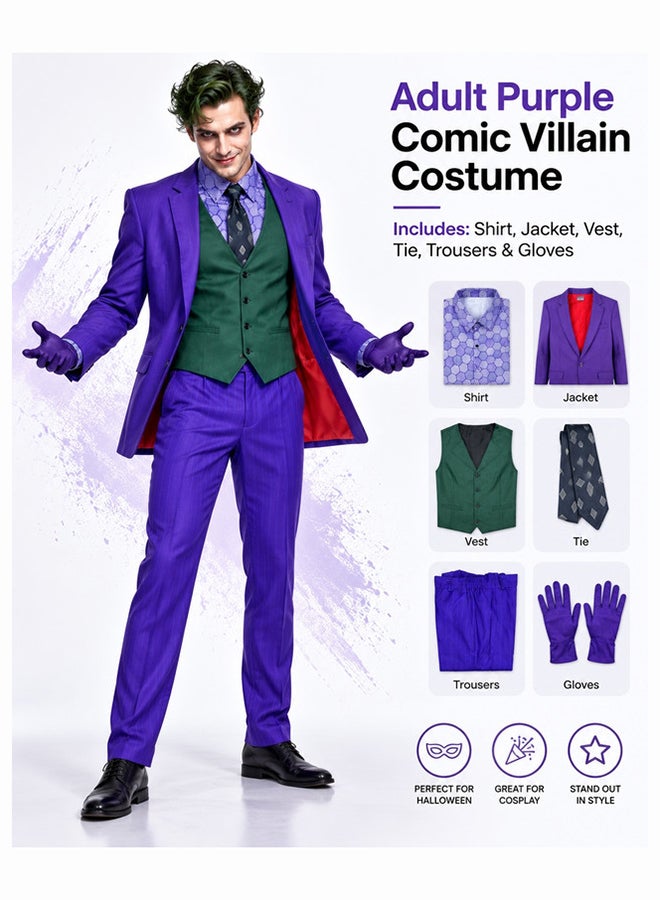 Kidzilla Adult Joker Villain costume-–  Suit-Style Jacket, Vest Look & Trousers for Halloween & Cosplay M - Image 2