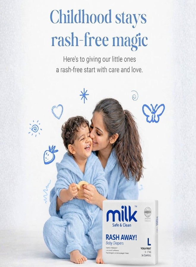 Milk Diaper Milk Baby Diaper Yoga Pants Size L, 36 Count, 9-17 kg, Leak-Proof, Rash Protection, Ultra Soft Pull-Up Pants for Babies - Image 3