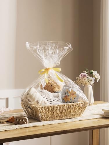UBBCARE Gift Basket with Gift Bag and Ribbon, Water Hyacinth Basket for Gifts Empty, Hand-Woven Wicker Basket for Organizing 14 x 10 x 4 in - Image 2