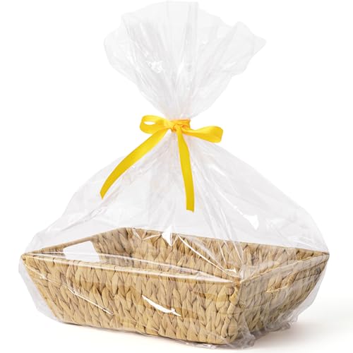 UBBCARE Gift Basket with Gift Bag and Ribbon, Water Hyacinth Basket for Gifts Empty, Hand-Woven Wicker Basket for Organizing 14 x 10 x 4 in - Image 1