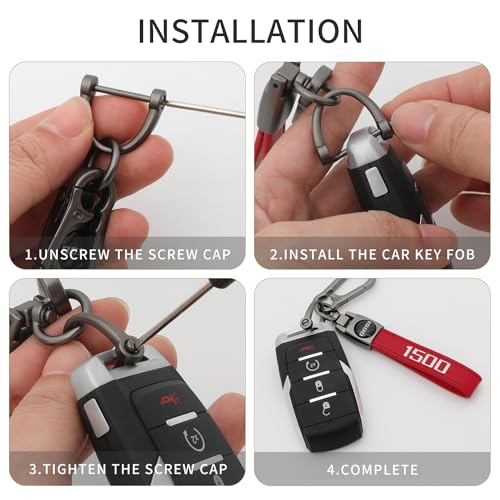 LINOAH Key Chain for Ram 1500 Leather Car Keychain, Compatiable With Dodge Ram 1500 Accessories, Red Key Chain with 360 Degree Rotatable, Anti-Lost D-Ring - Image 4