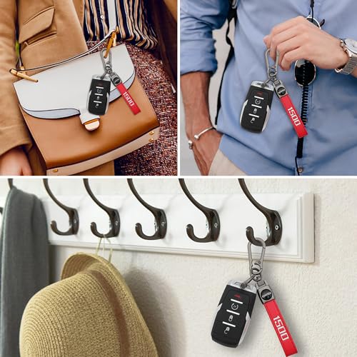 LINOAH Key Chain for Ram 1500 Leather Car Keychain, Compatiable With Dodge Ram 1500 Accessories, Red Key Chain with 360 Degree Rotatable, Anti-Lost D-Ring - Image 5