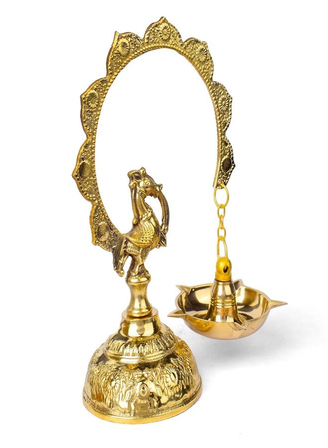 SATVIK STORE SATVIK 7.5 - 8 INCH Hanging Peacock Brass Diya for Home Décor & Puja | Traditional Indian Oil Lamp | Antique Finish | Festive Decoration & Gift l Diwali Poojan l Deepam Gifts - Image 5