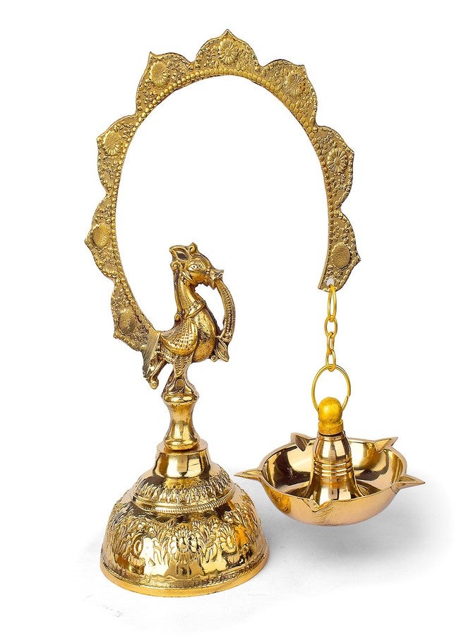 SATVIK STORE SATVIK 7.5 - 8 INCH Hanging Peacock Brass Diya for Home Décor & Puja | Traditional Indian Oil Lamp | Antique Finish | Festive Decoration & Gift l Diwali Poojan l Deepam Gifts - Image 1