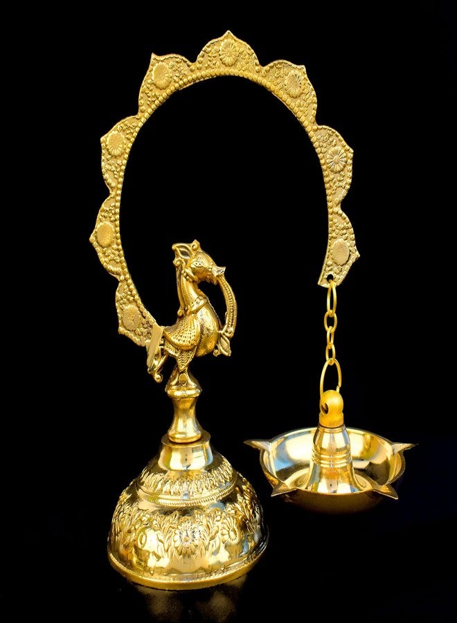 SATVIK STORE SATVIK 7.5 - 8 INCH Hanging Peacock Brass Diya for Home Décor & Puja | Traditional Indian Oil Lamp | Antique Finish | Festive Decoration & Gift l Diwali Poojan l Deepam Gifts - Image 2