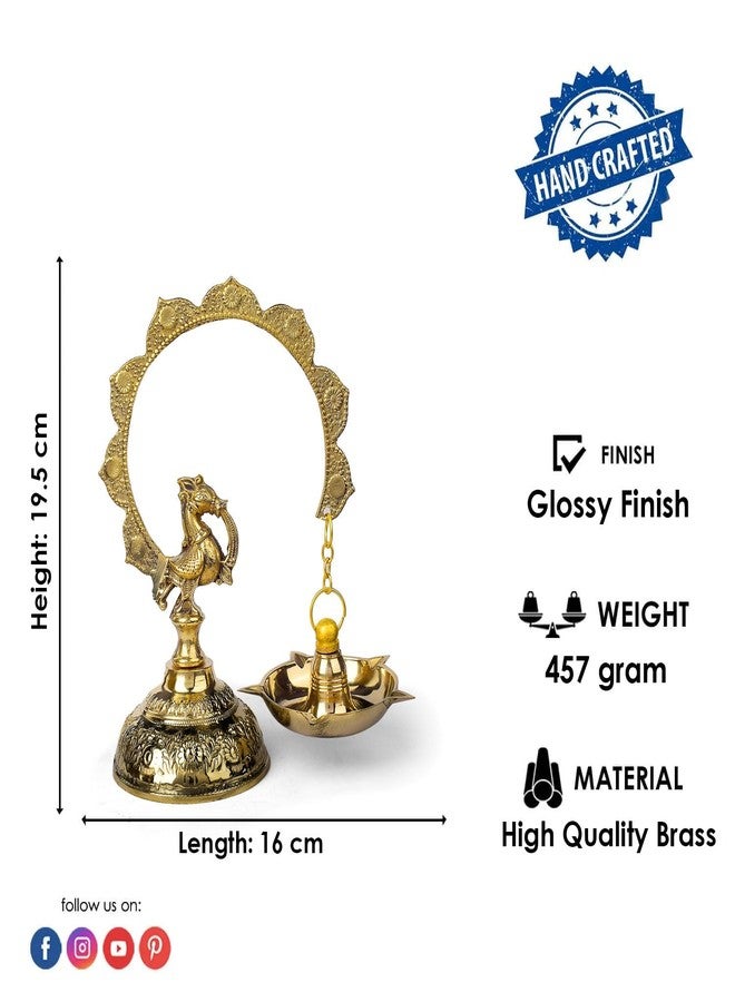 SATVIK STORE SATVIK 7.5 - 8 INCH Hanging Peacock Brass Diya for Home Décor & Puja | Traditional Indian Oil Lamp | Antique Finish | Festive Decoration & Gift l Diwali Poojan l Deepam Gifts - Image 3