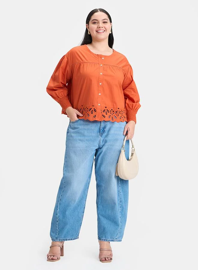 فيرجيو بلوزة فيرجيو قطن 100% بياقة مقوسة