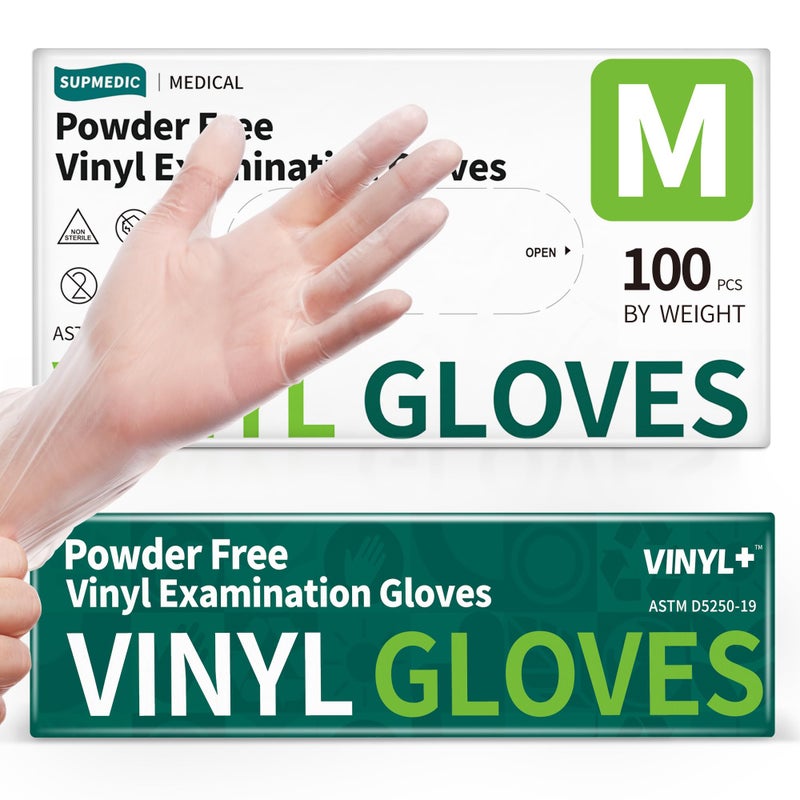 Supmedic Vinyl Disposable Exam Gloves, Clear 4 Mil Powder-Free Latex-Free Medical Food-Safe Cooking Cleaning Glove, 100 Pcs (Medium) - Image 1