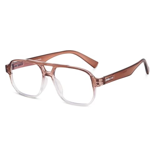 Peter Jones Brown Square Unisex Medium Sleek Optical Frame with Anti Glare Lenses (AG218BR) - Image 1