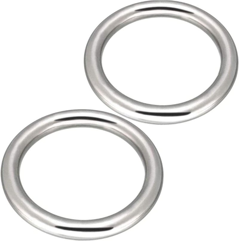 Abimars 5" Seamless Metal O Ring, 2 Pack 304 Stainless Steel Rings Load 990lbs, Solid, Heavy Duty Multi-Purpose Metal O-Ring for Macrame,Dog Leashes - Image 1
